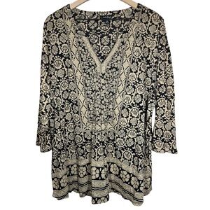 Lucky Brand 3x Plus Size Cotton Modal 3/4 Sleeve Neutrals Boho Earth Tones Festi